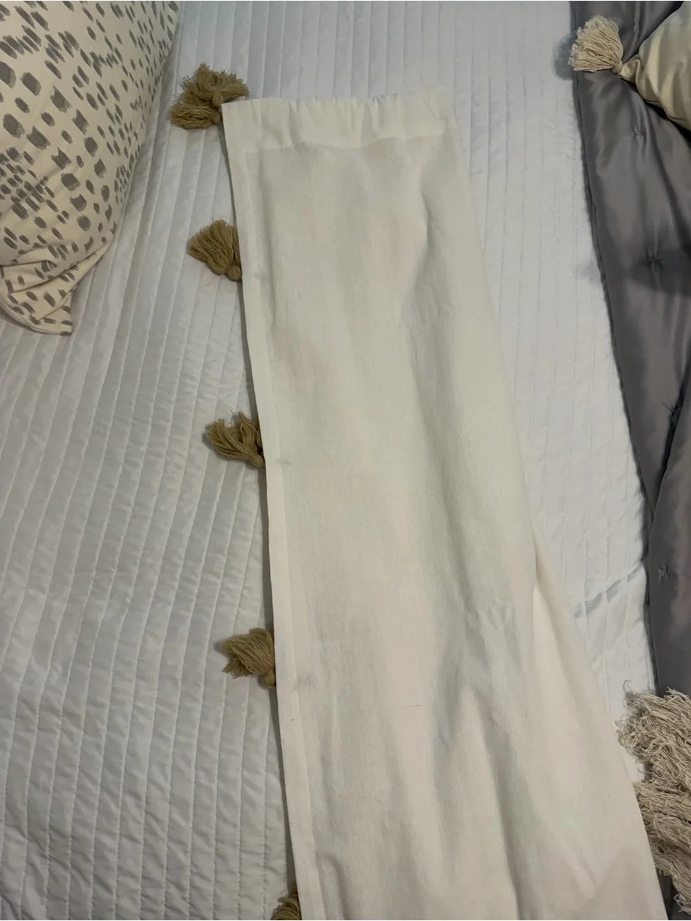 Lush Decor White Faux Linen Tassel Rod Pocket Curtain Panel